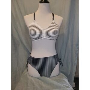 Bikini set large, navy blue and white strappy